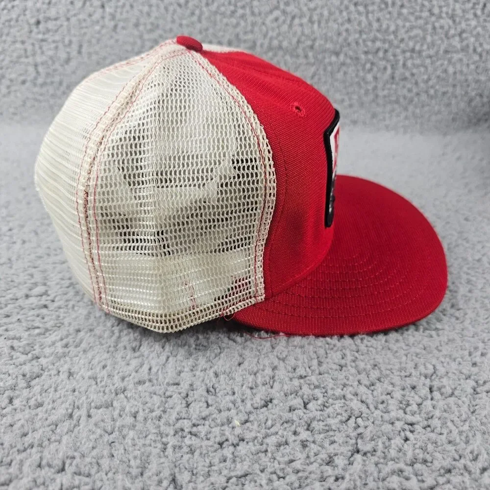 Vintage Marigold Docks Trucker Hat Red White Snapback Cap Mesh Patch USA Made